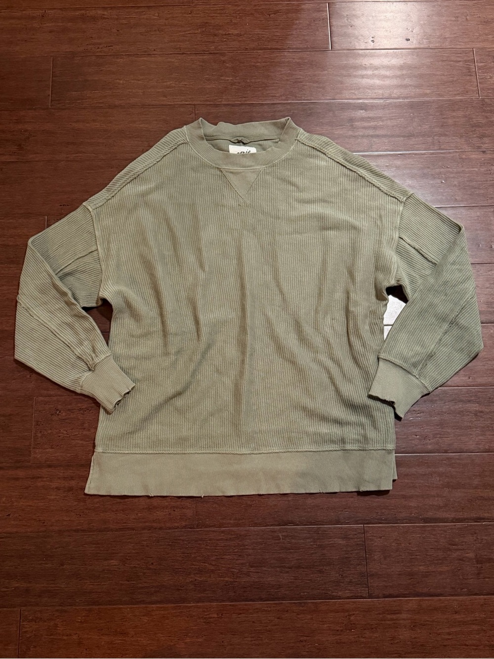 aerie Olive Green Ribbed Crewneck Sweater